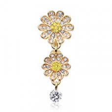 Golden Daisy Glam Multi-Gem Reverse Belly Button Ring