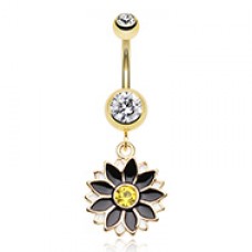 Golden Daisy Blossom Flower Belly Button Ring
