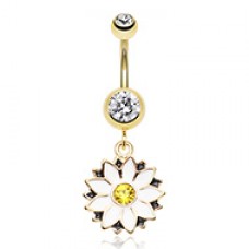 Golden Daisy Blossom Flower Belly Button Ring