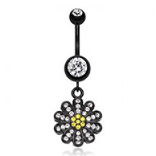 Blackline Flower Sparkle Belly Button Ring