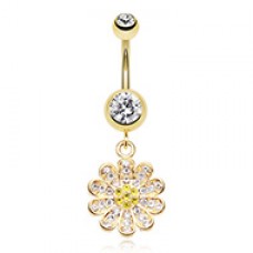 Golden Flower Sparkle Belly Button Ring