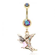 Golden Moon Hugging Fairy Belly Button Ring