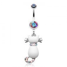 Sassy White Kitty Cat Belly Button Ring