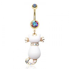 Golden Sassy White Kitty Cat Belly Button Ring