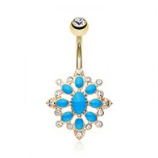 Golden Roesia Ornate Multi-Gem Belly Button Ring