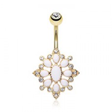 Golden Roesia Ornate Multi-Gem Belly Button Ring