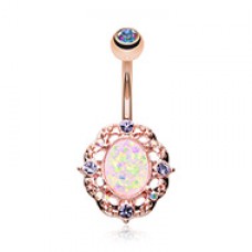 Rose Gold Florid Opal Sparkle Belly Button Ring