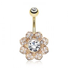 Golden Avens Flower Sparkle Belly Button Ring