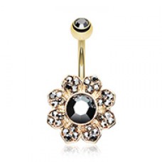 Golden Avens Flower Sparkle Belly Button Ring