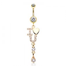 Golden I Love You Sparkle Belly Button Ring