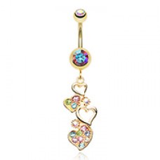 Golden Sparkling Heart Cluster Belly Button Ring