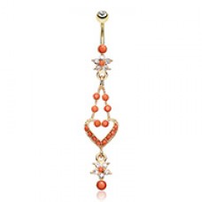 Golden Coral Flora Heart Belly Button Ring