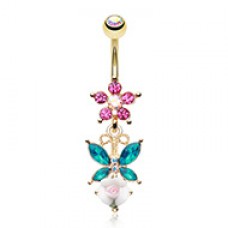 Golden Butterfly Flower Garden Belly Button Ring