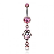 Vintage Brass Burnish Elegant Jeweled Pearl Belly Button Ring