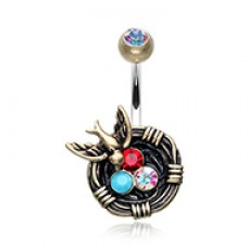 Vintage Boho Sparrow Birdnest Belly Button Ring
