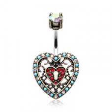 Vintage Boho Filigree Heart Lock Belly Button Ring