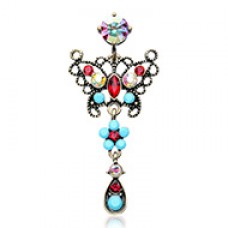 Vintage Boho Glistening Butterfly Flower Reverse Belly Button Ring