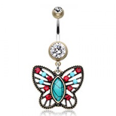 Vintage Boho Butterfly Fliligree Belly Button Ring