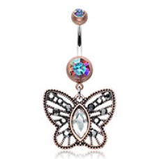 Vintage Boho Butterfly Fliligree Belly Button Ring