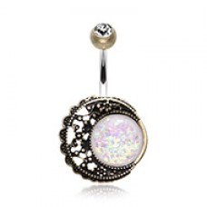 Vintage Boho Filigree Moon Opal Belly Button Ring