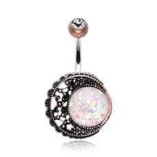 Vintage Boho Filigree Moon Opal Belly Button Ring