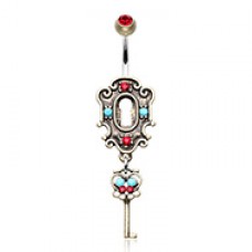 Vintage Boho Victorian Lock and Key Belly Button Ring
