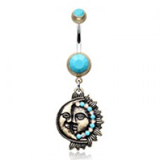Vintage Boho Sun & Moon Belly Button Ring