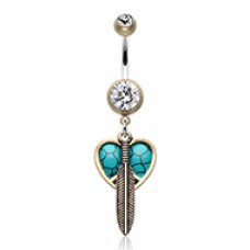 Vintage Boho Peace Heart with Feather Belly Button Ring