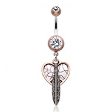 Vintage Boho Peace Heart with Feather Belly Button Ring