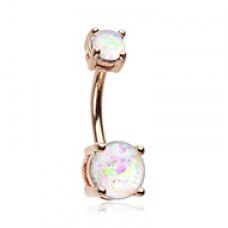 Rose Gold Opal Sparkle Prong Set Belly Button Ring