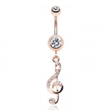 Rose Gold Treble Clef Sparkle Belly Button Ring
