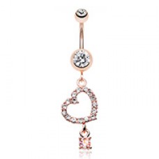 Rose Gold Shimmering Heart Gem Belly Button Ring