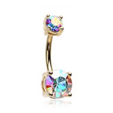 Golden Brilliant Sparkle Gem Prong Set Belly Button Ring
