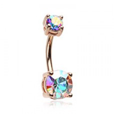 Rose Gold Brilliant Sparkle Gem Prong Set Belly Button Ring