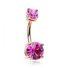 Rose Gold Brilliant Sparkle Gem Prong Set Belly Button Ring