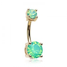 Golden Opalescent Brilliant Sparkle Gem Prong Set Belly Button Ring