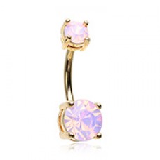 Golden Opalescent Brilliant Sparkle Gem Prong Set Belly Button Ring