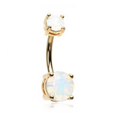 Golden Opalescent Brilliant Sparkle Gem Prong Set Belly Button Ring