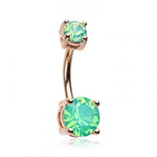 Rose Gold Opalescent Brilliant Sparkle Gem Prong Set Belly Button Ring