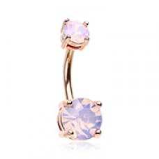 Rose Gold Opalescent Brilliant Sparkle Gem Prong Set Belly Button Ring