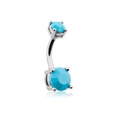 Turquoise Brilliant Gem Prong Set Belly Button Ring