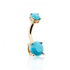 Golden Turquoise Brilliant Gem Prong Set Belly Button Ring