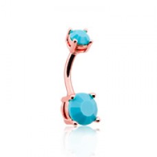 Rose Gold Turquoise Brilliant Gem Prong Set Belly Button Ring