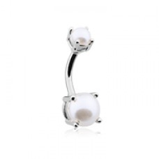 Pearl Prong Set Belly Button Ring
