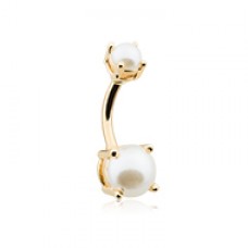 Golden Pearl Prong Set Belly Button Ring