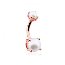 Rose Gold Pearl Prong Set Belly Button Ring