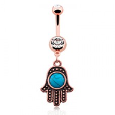 Rose Gold Turquoise Hamsa Belly Button Ring