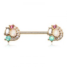 Golden Sparkle Opal Medley Nipple Barbell Ring