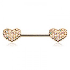 Golden Sparkle Multi-Gem Heart Nipple Barbell Ring