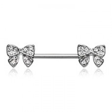 Dainty Bow-Tie Sparkle Nipple Barbell Ring